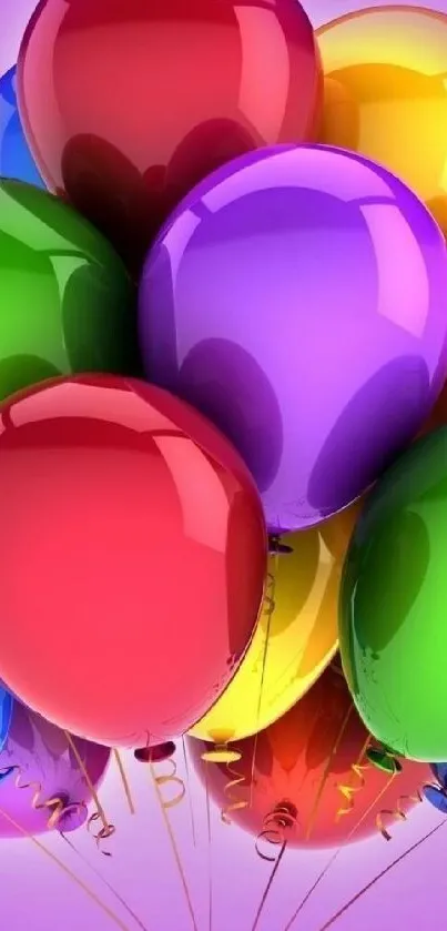 Colorful balloons wallpaper with vibrant purple, red, green, and yellow hues.