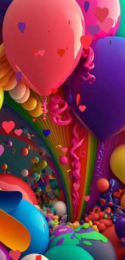 Colorful balloons in vibrant 3D abstract art.