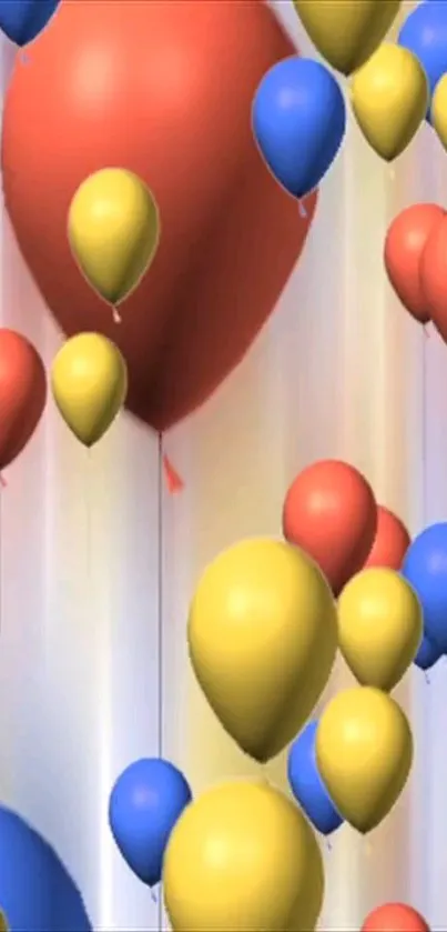 Colorful wallpaper with yellow, red, and blue balloons.