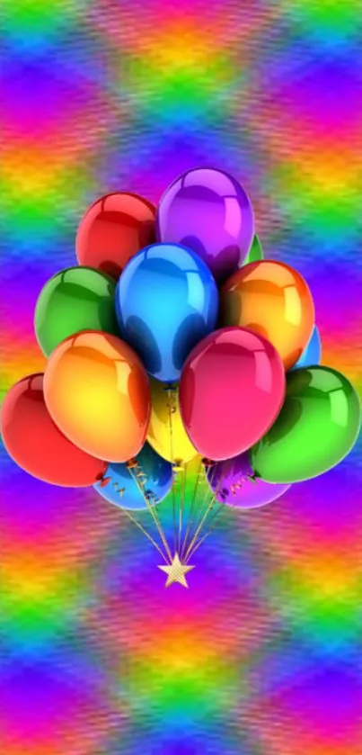 Vibrant balloons with rainbow background wallpaper for phones.