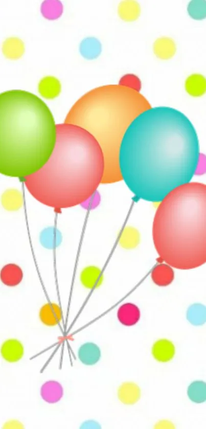 Colorful balloons and polka dots wallpaper for mobile.