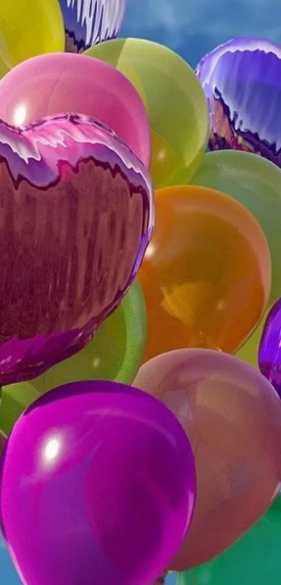 Vibrant balloons floating against a clear blue sky.