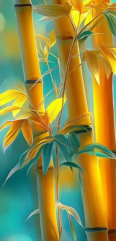 Artistic bamboo wallpaper with green and yellow hues.