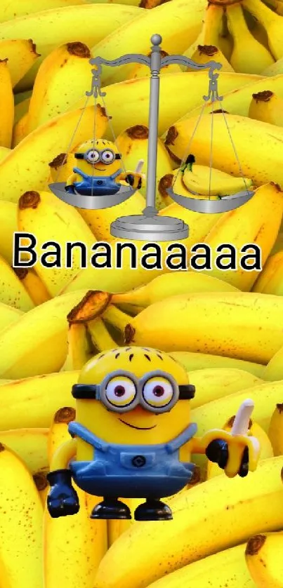 Minion with bananas wallpaper, vibrant and fun.