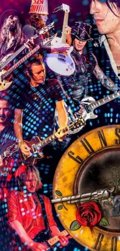 Colorful collage of musicians and instruments creating a dynamic wallpaper.