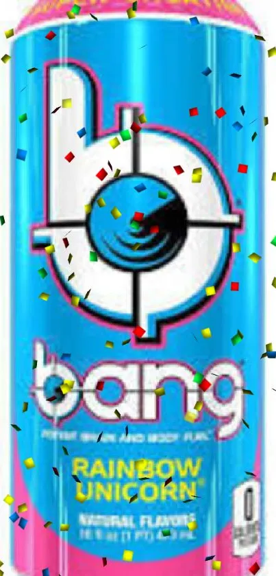 Bang Energy Rainbow Unicorn can with vibrant blue and pink design.