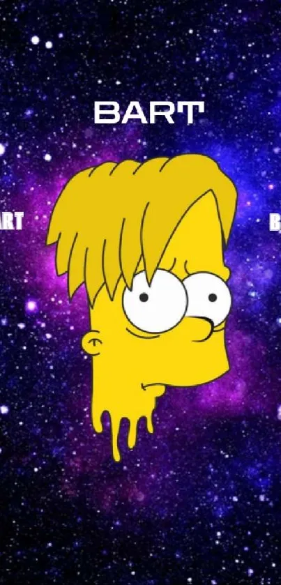 Bart Simpson on a vibrant purple galaxy background.