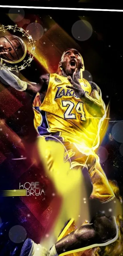 Vibrant basketball player mid-jump in colorful mobile wallpaper.