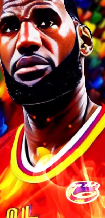 Digital art of a basketball player with vibrant colors and dynamic design.