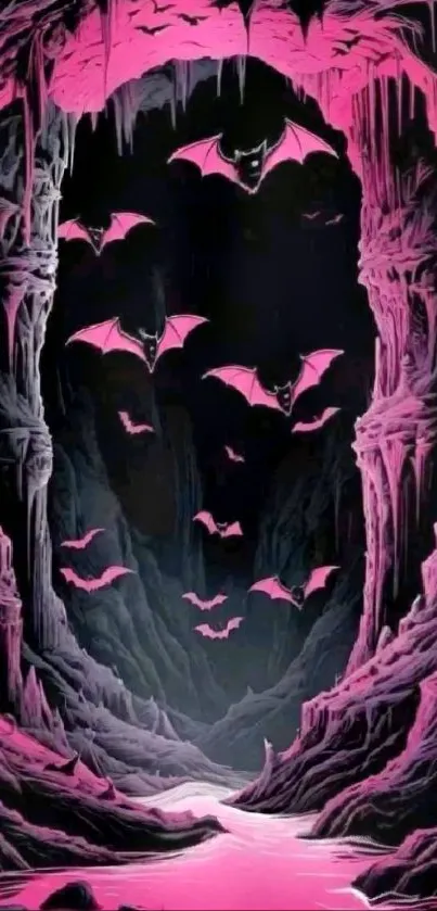 Pink bat cave wallpaper with vibrant colors.