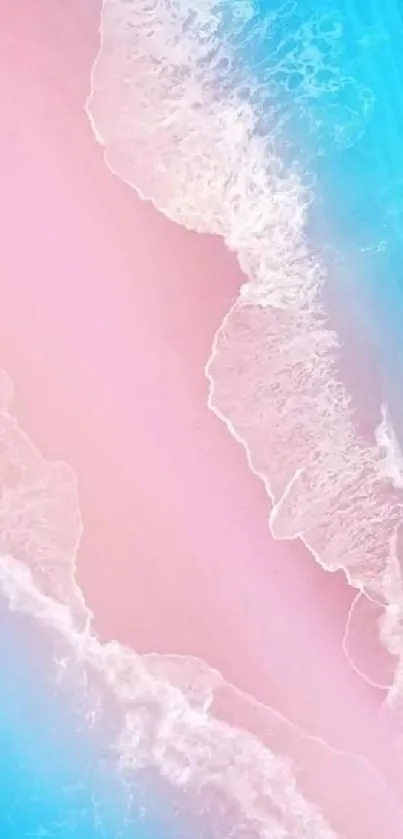 Pastel beach wallpaper with pink and blue waves.