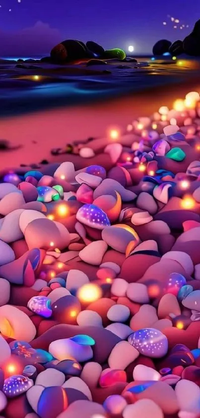 Vibrant pebbles on a twilight beach mobile wallpaper.