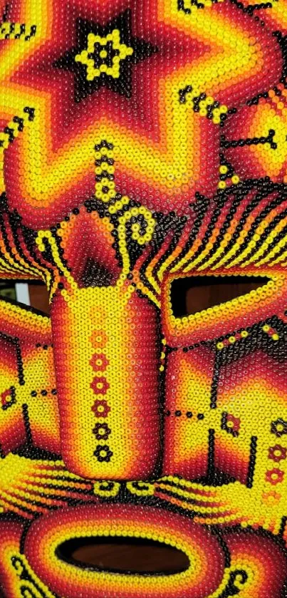 Vibrant orange and yellow beaded mask design wallpaper.