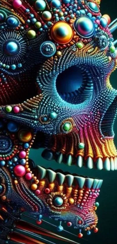 Colorful beaded skull art with intricate design