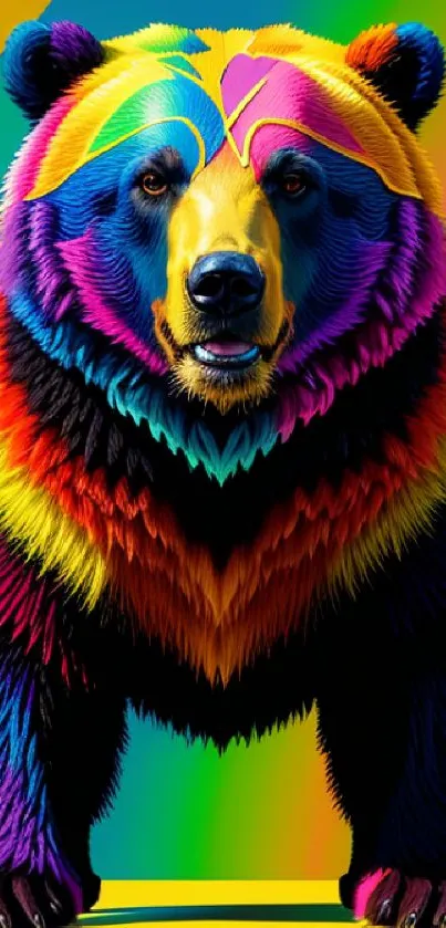 Vibrant, colorful bear in rainbow hues, perfect for wallpaper.