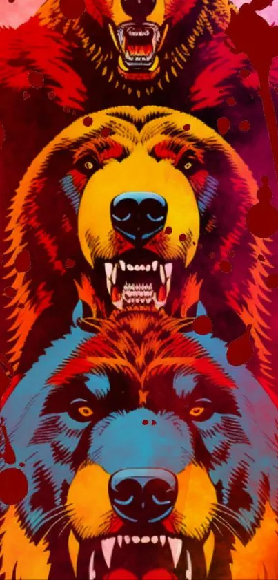Vibrant bear-themed wallpaper with bold colors.