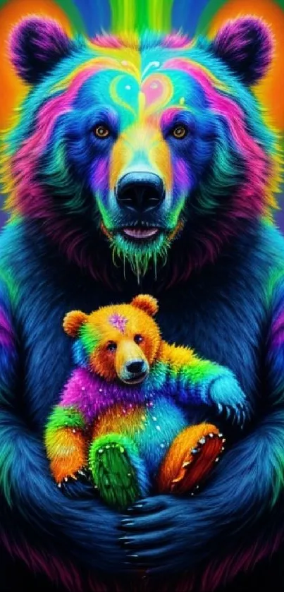 Vibrant and colorful bear art wallpaper with neon and rainbow hues.