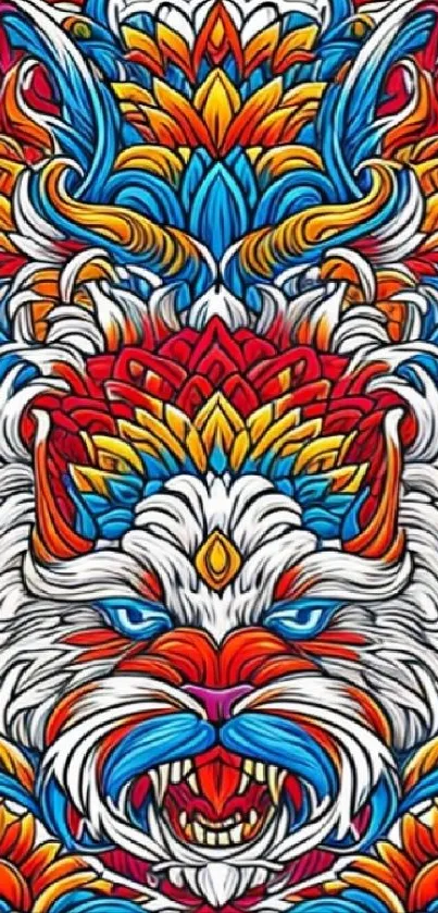 Colorful stylized beast art wallpaper with blue and red hues.