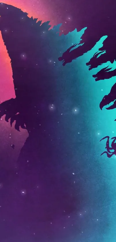 Silhouette of beast in vibrant gradient wallpaper.