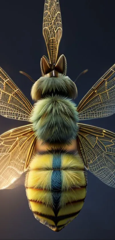 Artistic bee wallpaper with vibrant colors and intricate wings.