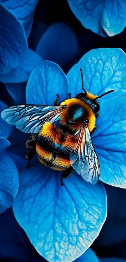 Bee resting on vibrant blue flower