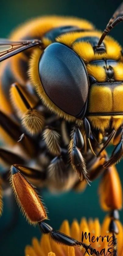 Close-up of a vibrant bee on an orange flower.