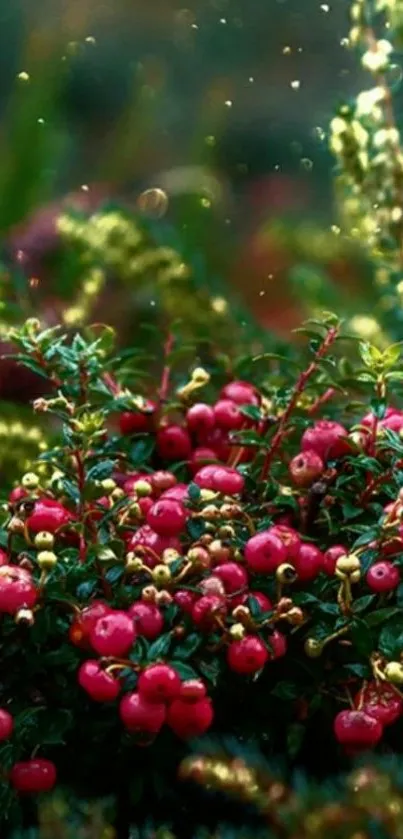 Lush green and red berry mobile wallpaper.