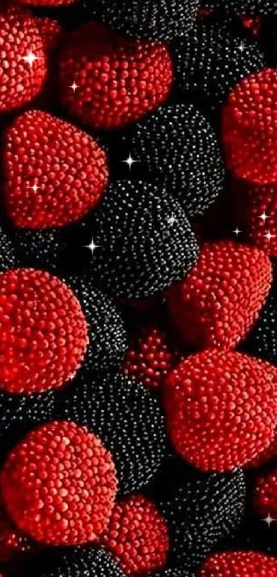 Vibrant red and black berry candy mobile wallpaper.