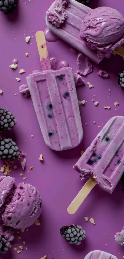 Purple ice cream with blackberries wallpaper.