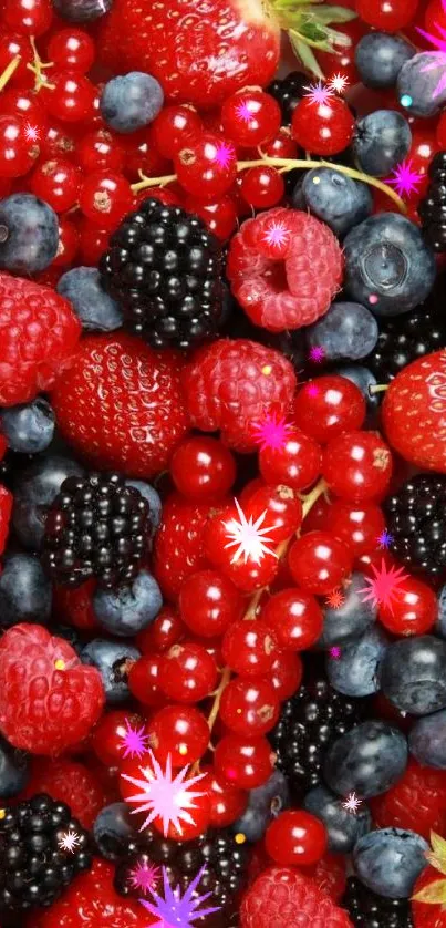 A vibrant mobile wallpaper featuring assorted colorful berries.