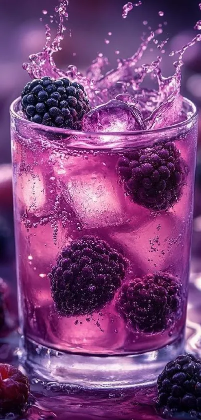 Purple drink with blackberries and ice splashing