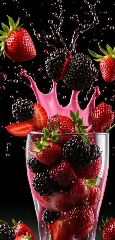 Vibrant berries splashing in a glass.