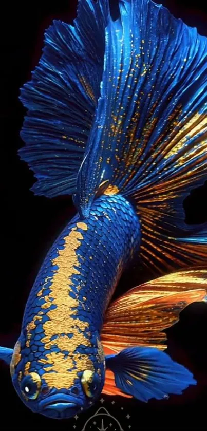 Striking blue and gold Betta fish artwork
