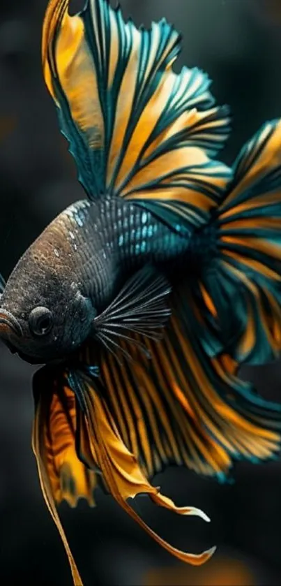 Vibrant Betta fish with flowing fins in gold tones.