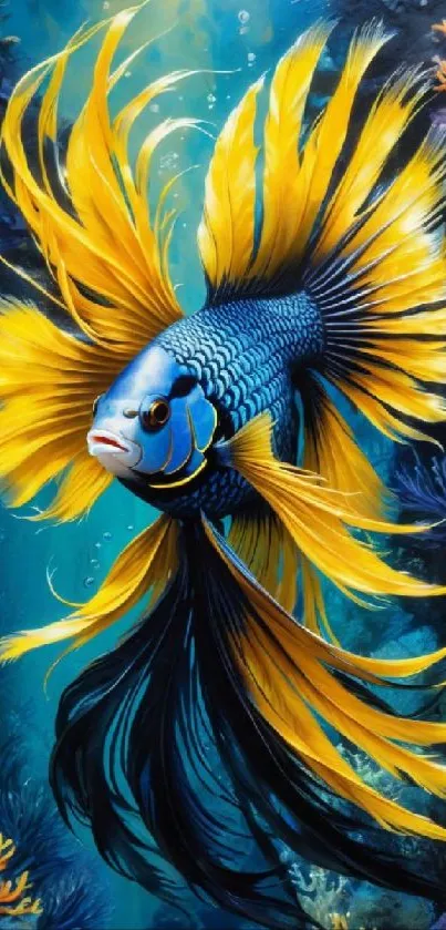 Colorful fish artwork with vibrant fins underwater.