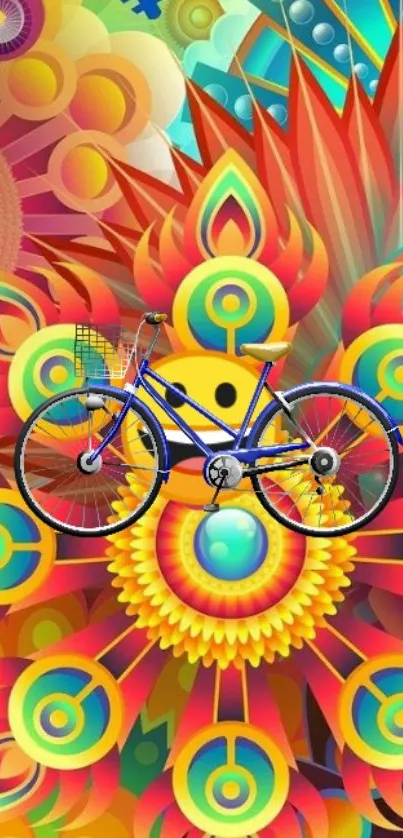 Vibrant abstract bicycle art with sunflower pattern.