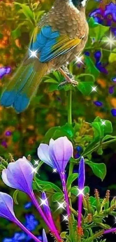 Colorful bird and flowers mobile wallpaper.
