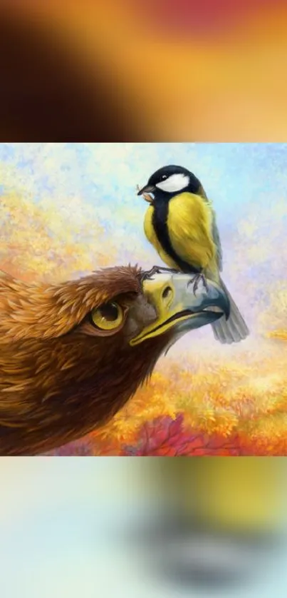 Stunning wallpaper featuring vibrant bird art with rich golden yellow hues.