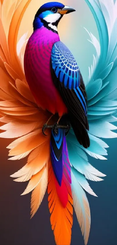 Vibrant bird with blue and orange feathered wings on a mobile wallpaper background.