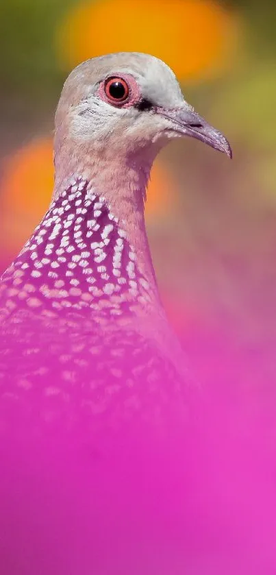 Close-up of a bird with vibrant pink and orange background.