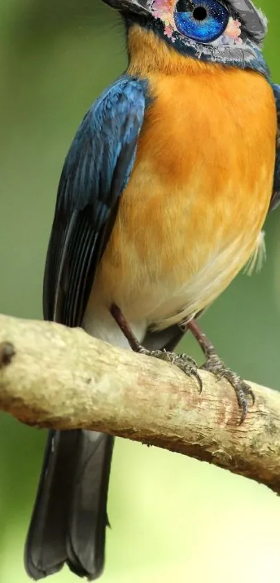 Beautiful vibrant bird perched on a branch with colorful feathers.
