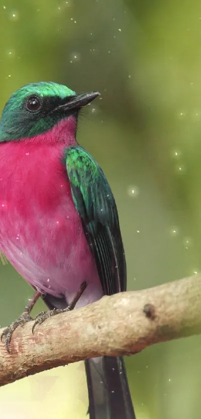 Colorful bird perched on branch in vibrant nature wallpaper.