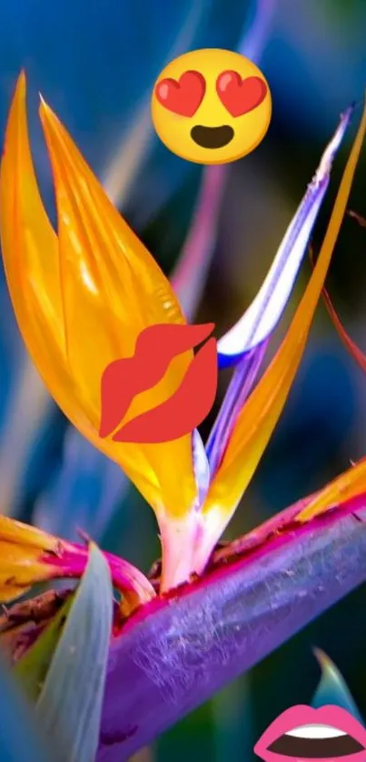 Bird of Paradise flower with emojis.