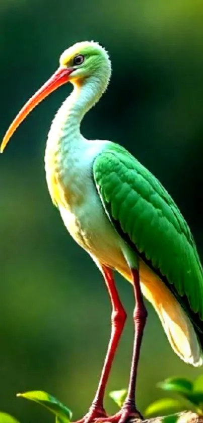 Green and white bird perched on a branch with blurred background.