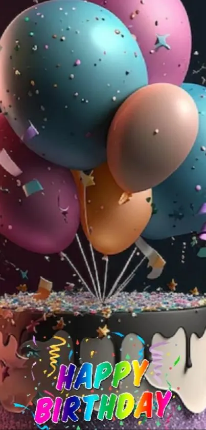 Vibrant balloons atop a birthday cake.