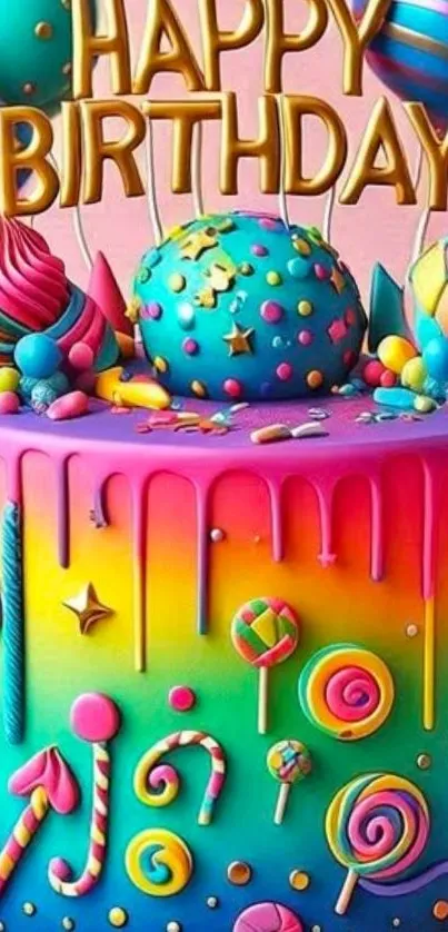 Vibrant birthday cake with colorful decor