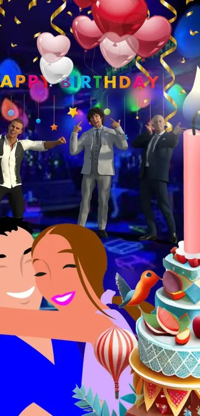 Animated birthday celebration scene.