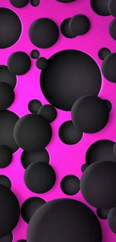 Black bubbles on vibrant pink background wallpaper.