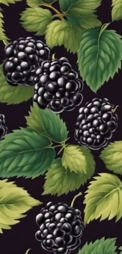 Seamless blackberry pattern with green leaves.