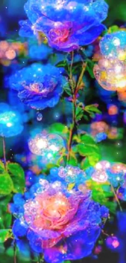 Glowing roses in a vibrant, dreamy garden wallpaper.